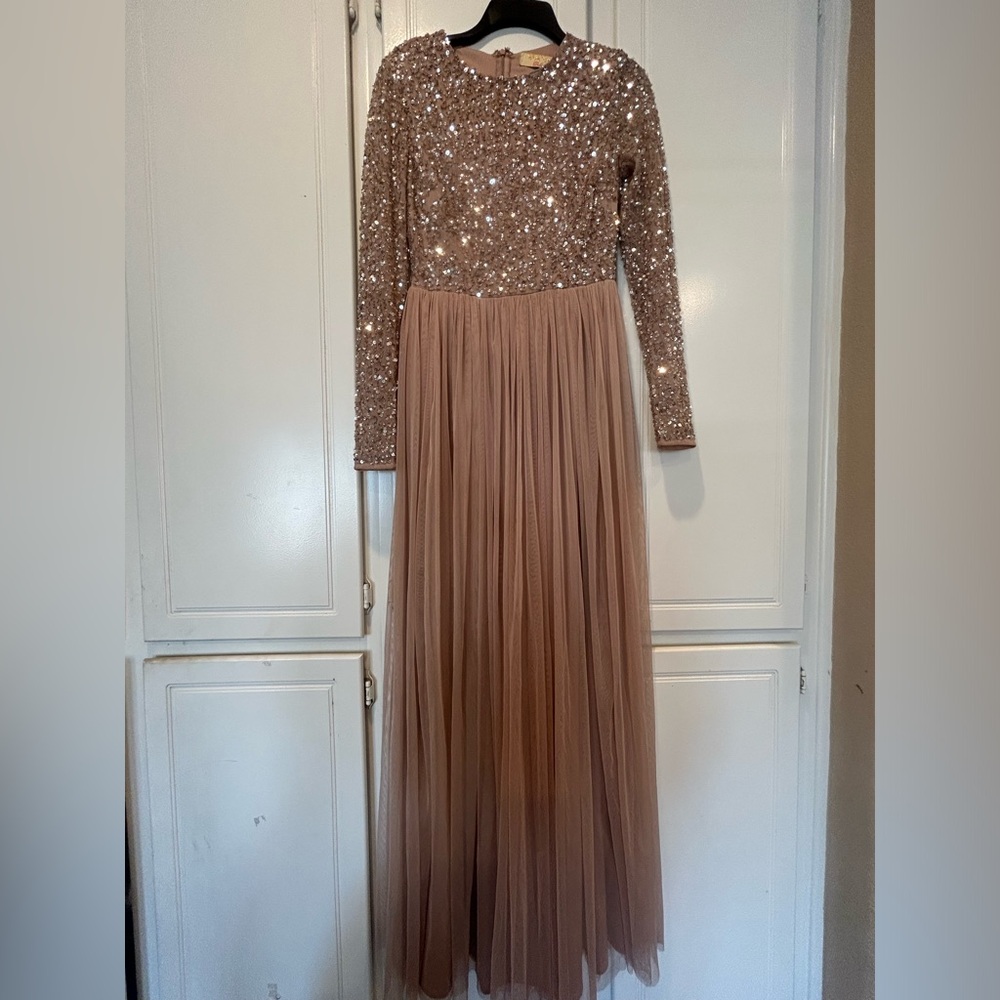 Beautiful maxi, formal, vintage, rose gold dress